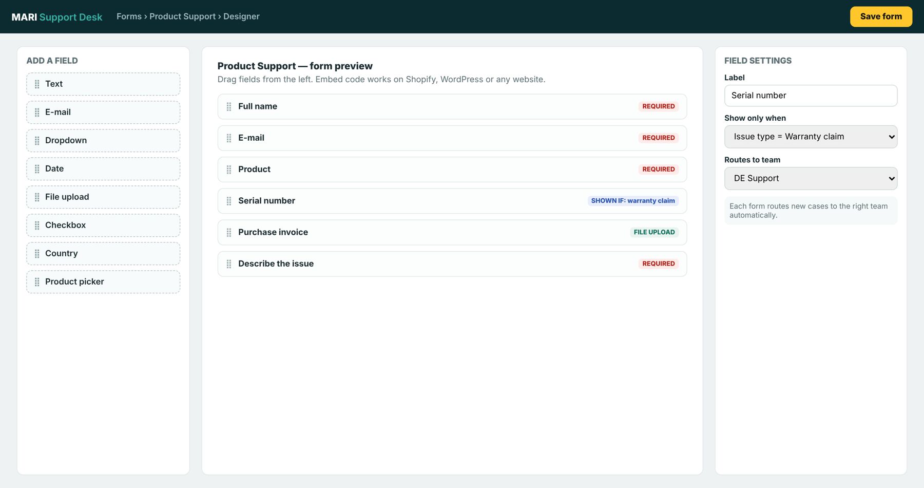 The drag-and-drop web forms designer with conditional fields and team routing
